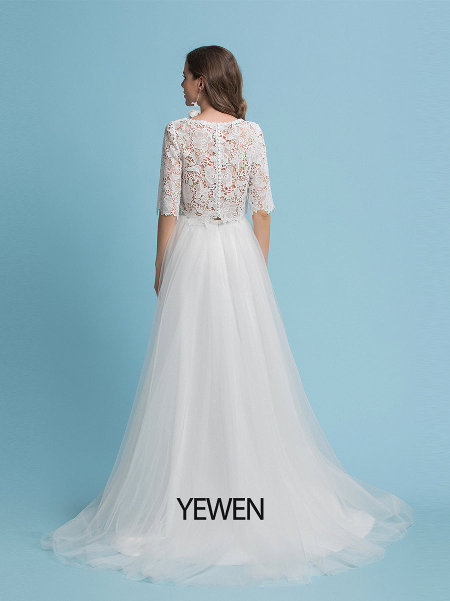 A-Linie Bohemian Brautkleider Lace Top Strand Hochzeit Brautkleid 