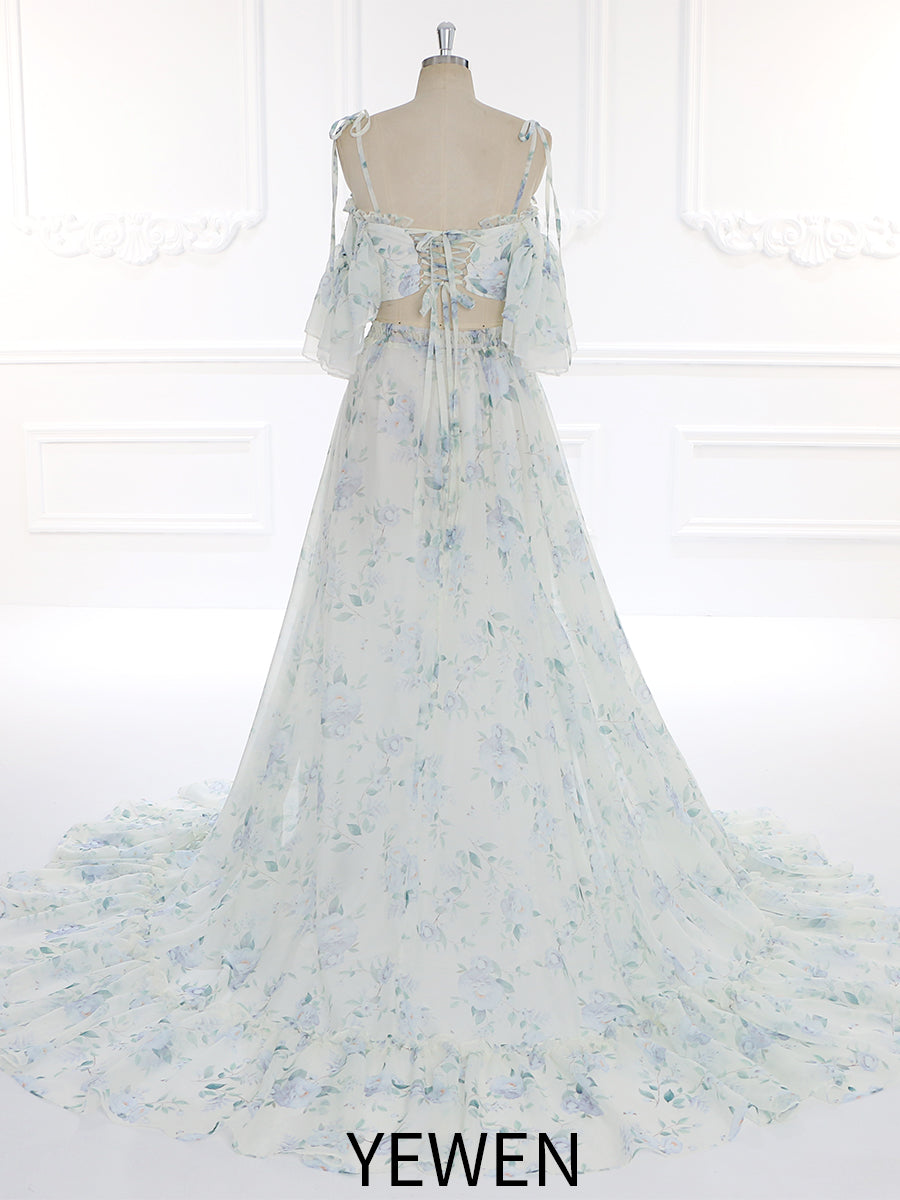 Floral Women¡¯s Dress for Photography Boho Lifestyle Elastic Waist 2 Piece Set Gown YW231088