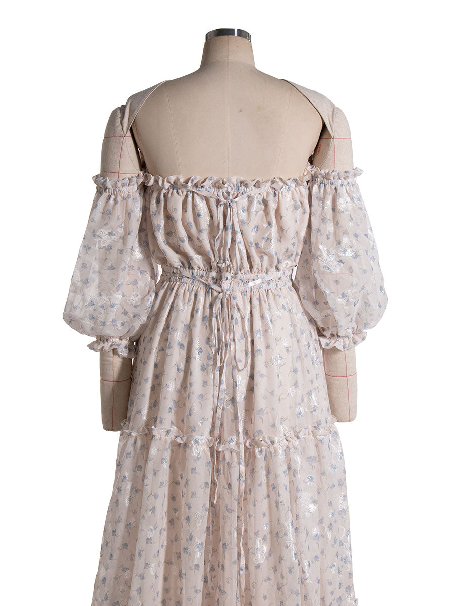 Off Shoulder, Printed Chiffon Dress for Photo Shoot, Woman Maxi Dress