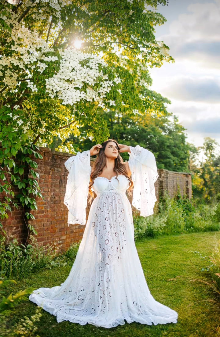 Boho Damenkleid mit langen abnehmbaren Ärmeln, Maxikleid für Fotoshootings, Strandhochzeitskleid YW230314