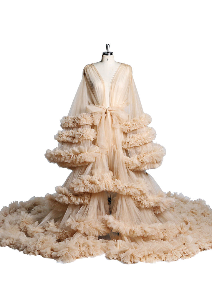Langes Umstandskleid mit Tüllrüschen für Babyparty, Fotografie, Schwangeres Kleid YW220931 