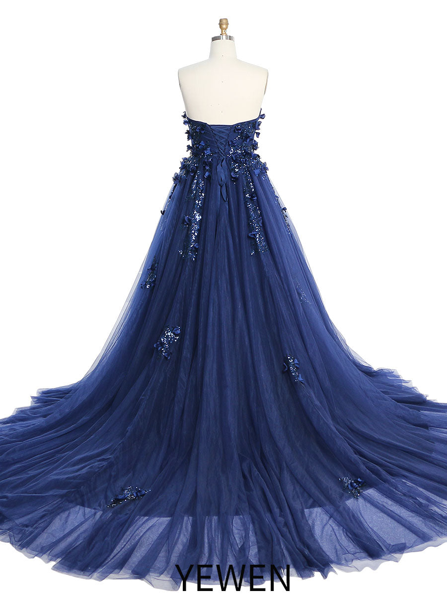 Trägerloses rückenfreies Blumen-Pailletten-Elegantes Abendkleid Fotoshooting-Kleider YW230528