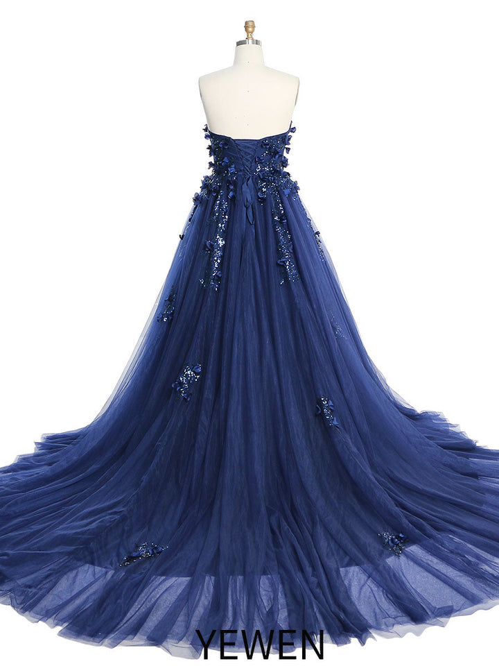 Trägerloses rückenfreies Blumen-Pailletten-Elegantes Abendkleid Fotoshooting-Kleider YW230528