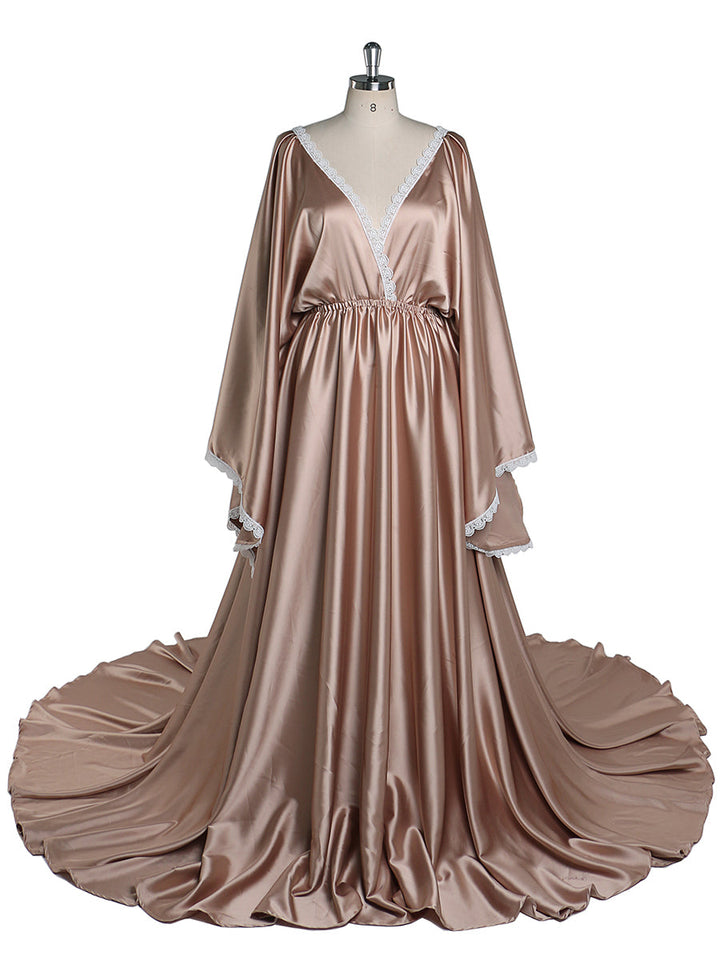 Rose-Satin Bohemian Mutterschaft Foto-Shooting Kleid Einstellbare Taille Fotografie Kleid Maxi Frau Kleid YEWEN YW220317 