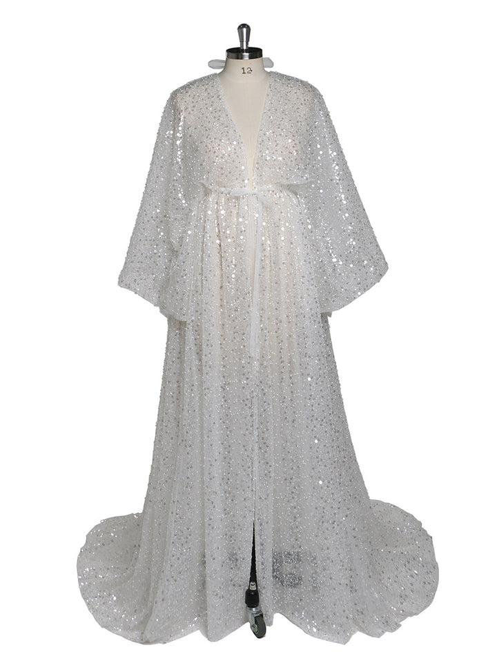 Umstandskleid mit goldenen Pailletten und Perlen für Fotoshootings, Stretch-Taille, Schwangerschaftsfotografie, Robe, Babyparty-Kleid YD21820 