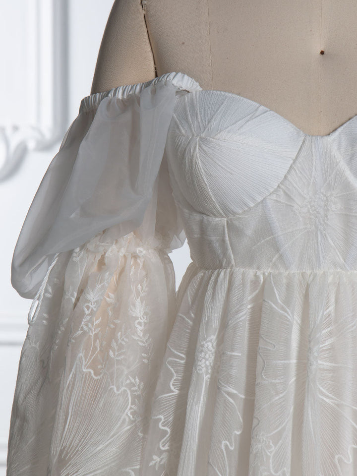Elegantes schulterfreies Boho-Spitzenkleid für Fotoshootings, Umstandsbrautkleid YW240119 