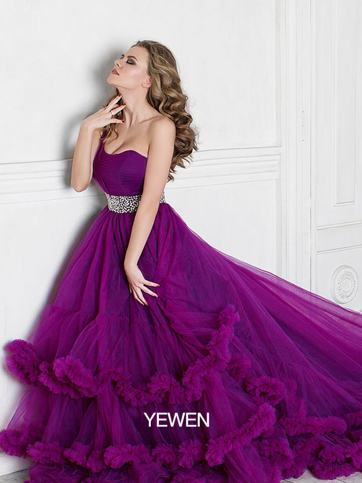 Benutzerdefinierte Farbe One Shoulder Rückenfrei Rüschen Elegantes Umstandskleid Hochzeitskleid 