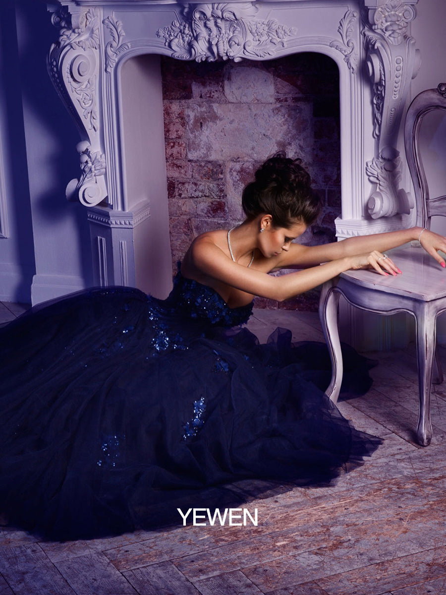Trägerloses rückenfreies Blumen-Pailletten-Elegantes Abendkleid Fotoshooting-Kleider YW230528