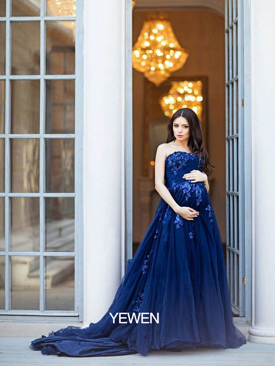 Trägerloses rückenfreies Blumen-Pailletten-Elegantes Abendkleid Fotoshooting-Kleider YW230528