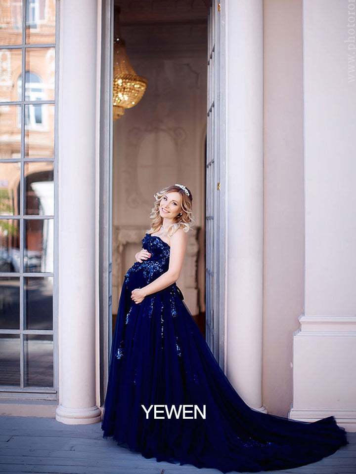 Trägerloses rückenfreies Blumen-Pailletten-Elegantes Abendkleid Fotoshooting-Kleider YW230528