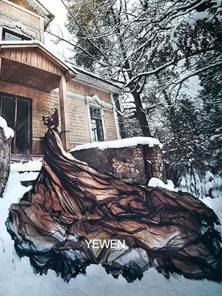 Abendkleid mit langen Ärmeln, 1 m Schleppe, Spitze, Übergröße, Umstandskleid für Fotoshootings, YW21024 
