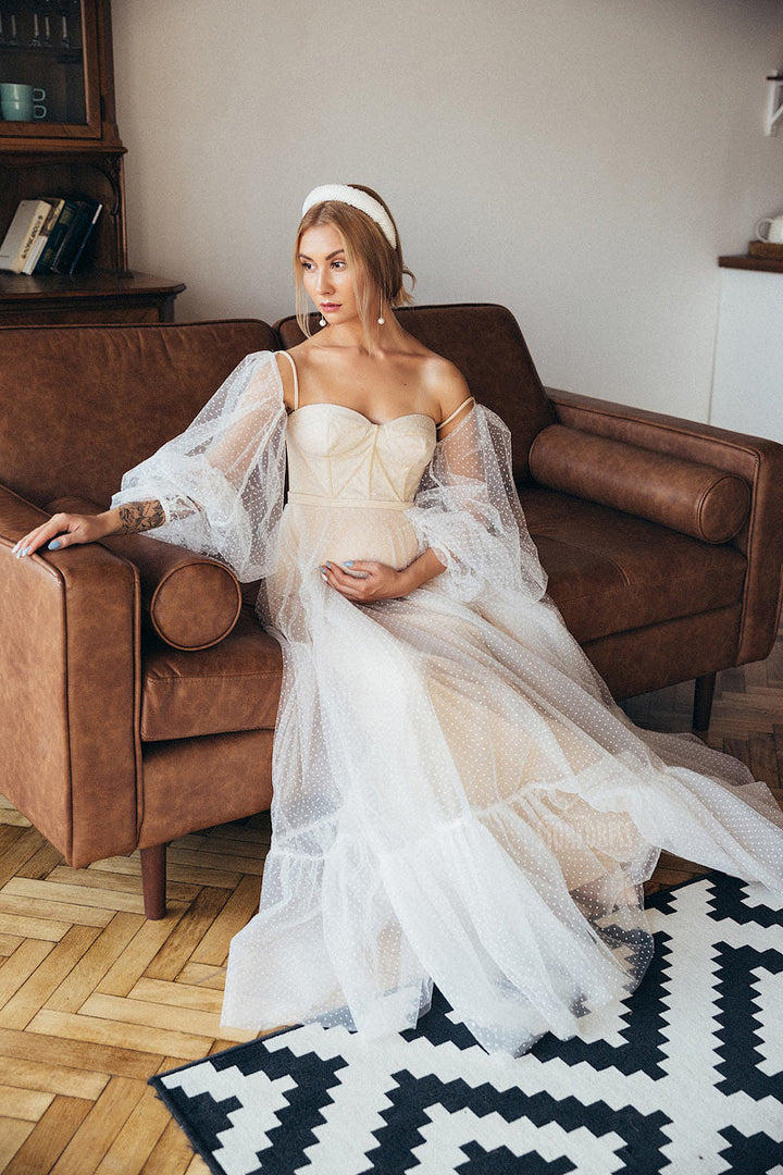 Elegantes Maxikleid mit Ballonärmeln und Herzausschnitt, für Abende und Fotoshootings