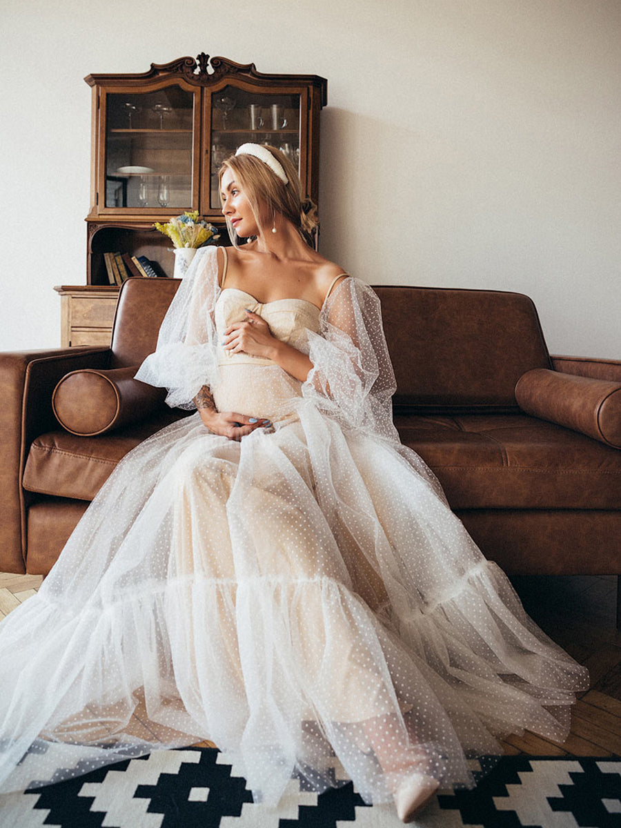 Elegantes Maxikleid mit Ballonärmeln und Herzausschnitt, für Abende und Fotoshootings